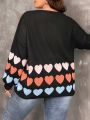 SHEIN Frenchy Plus Size Hearts Pattern Oversized Cardigan With Dropped Shoulder