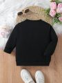 Baby Girls' Flower & Text Print Round Neck Sweatshirt, Spring & Autumn