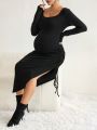 SHEIN Maternity Drawstring Side Split Thigh Dress