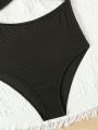Tween Girl Ruffle Trim Twist Cutout One-Piece Swimsuit