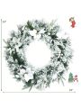 Costwy 24'' Pre-lit Snowy Christmas Wreath w/ Berries Poinsettia Flowers Timer