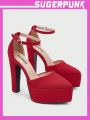 Sugerpunk Women'S Red Pointed Thick-Soled High-Heeled Platform Shoes With Hollow Out Design