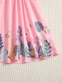 SHEIN Kids SUNSHNE Toddler Girls Flamingo & Tropical Print Ruffle Sleeve Dress