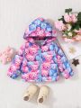 SHEIN Baby Girl Casual Cute Sports Fun Bear Pattern Print Hooded Jacket