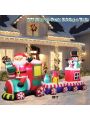 8 FT Christmas Inflatable Train with Santa Claus, Snowman, Penguin, Gift Boxes, Blow Up Yard Decorations with Built-in Lights, Lovely Xmas Train Carriage for Holiday Display Lawn Garden Party Decor