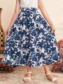 SHEIN Kids Nujoom Tween Girls' Loose Fit High Waist Floral Pattern Long A-Line Skirt