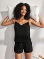 Draped Collar Cami Top And Shorts Home Wear Set