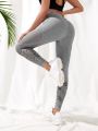 Absorbs Sweat Seamless Graphic Print Hollow Out Sports Leggings