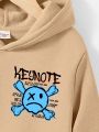 Boys' Casual Cartoon Letter Printed Hooded Sweatshirt Suitable For Autumn And Winter
