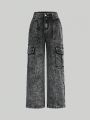 Tween Girls' Street Cool Cropped Frayed Denim Jeans With Multiple Pockets & Wide Leg