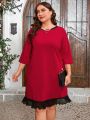 SHEIN Clasi Plus Size Mesh Splice Dress With Ruffled Hem Red Dress