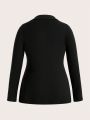 SHEIN ICON Plus Size Women's Split Hem Long Sleeve T-Shirt With Turn-Down Collar