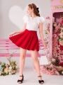 SHEIN Teen Girl Solid Color Knitted A-Line Skirt With V-Shaped Waist, Casual Style