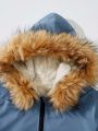 SHEIN Tween Boys' Hooded Parka Coat With Fleece Lining, Winter