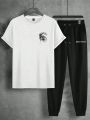 Manfinity EMRG Men's Letter And Eye Pattern Round Neck T-shirt And Drawstring Waist Long Pants