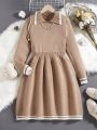 SHEIN Kids EVRYDAY Tween Girl Contrast Trim A-Line Sweater Dress