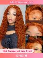 Transparent Lace Deep Curly Wave 13*6 Lace Front Ginger Orange Colored Human Hair Wigs For Women