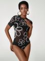 Alexis Vazquez Floral Print Mesh Bodysuit