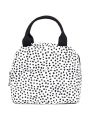 Insulated Lunch Tote Bag for Women, Large Capacity Cooler Lunch Box, Cute Lunch Bag for Adults, Mini Cooler with Zipper Closure, Pockets, and Sturdy Handles (Black Dots)