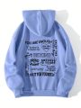 Plus Size Hooded Long Sleeve Sweatshirt With Text Print