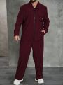 Extended Sizes Men's Zipper Closure Corduroy Jacket And Trousers Set