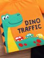SHEIN Unisex Baby Boy's Cartoon Little Dinosaur Patterned Round Neck Short Sleeve Top And Casual Shorts 2pcs Outfits