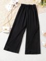 Tween Girls' Woven Solid Color Loose Fit Wide Leg Pants For Casual Wear