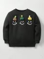 SHEIN Boys' Cute And Fun Face Pattern Sweater With Knitted Hat Decoration