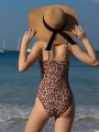 Teen Girls' One Piece Swimsuit With Leopard Digital Print