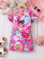 SHEIN Kids FANZEY Little Girls' Cartoon Printed Dress