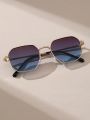 1pc Women Metal Blue Geometric Frame Fashion Y2K Glasses For Travel Daily Life School Clothing Accessories