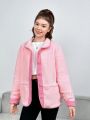 Teen Girls' Casual And Cute College Style Patchwork Contrast Color Jacket