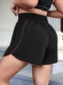 SHEIN Running Plus Grommet Lace Up Waist Contrast Binding Sports Shorts