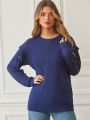 SHEIN Frenchy Casual Pullover Sweater With Metal Button Embellished Sleeves