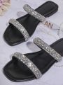 Women's Fashionable Flat Sandals Decorated With Rhinestones