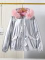 Girls' Hooded Jacket With Patchwork And Fleece Lining