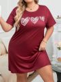 Plus Size Heart Print T-Shirt Style Nightgown