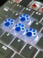 4pcs Cute Blue Anti-scratch Translucent Abs Resin Cat Paw Design Keycaps For Cross-axis Mechanical Keyboard Decoration