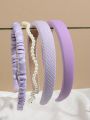 4pcs/set Purple Plaid Sponge Headband Set, Suitable For Daily Wear