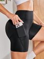 Yoga Basic Wideband Waist Sports Shorts With Phone Pocket
