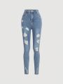 SHEIN Teenage Girls' Casual Slim Fit Mid-rise Jeans