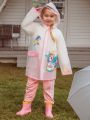 Girls' All-season Pink Transparent Raincoat Printed With Unicorn And Letters