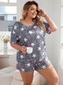 Plus Size Women's Casual Tie Dye Star Print Pajama Set