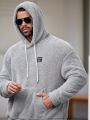 Manfinity Men's Plus Size Letter Patchwork Plush Lined Hoodie And Pants Knitted Casual 2pcs/Set