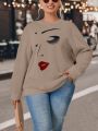SHEIN LUNE Plus Size Round Neck Sweatshirt With Cartoon Print