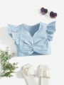 SHEIN Baby Girl Cute Short Flying Sleeves Twisted Solid Color Top