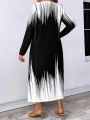 SHEIN LUNE Plus Size Women'S Colorblock Long Sleeve Dress