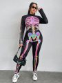SHEIN Coolane Glow In The Dark Skull Print Top And Pants Set