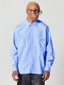 SUMWON Oversized Fit Pinstripe Shirt With Front Pocket Embroidery