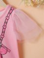 SHEIN Kids QTFun Toddler Girls' Knitted Bear Shape Pocket Tee With Printed Pattern